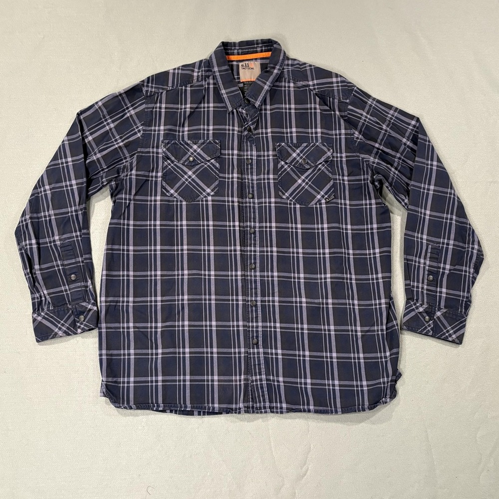 5.11 Tactical Shirt Mens XL Blue Plaid Peak Long Sleeve Snap‎ Pockets Utility